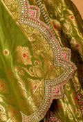 Olive Green Embroidered Crop Top Lehenga Set with Zari Work & Dupatta