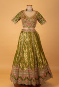 Olive Green Embroidered Crop Top Lehenga Set with Zari Work & Dupatta