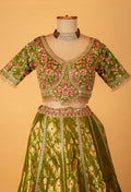 Olive Green Embroidered Crop Top Lehenga Set with Zari Work & Dupatta
