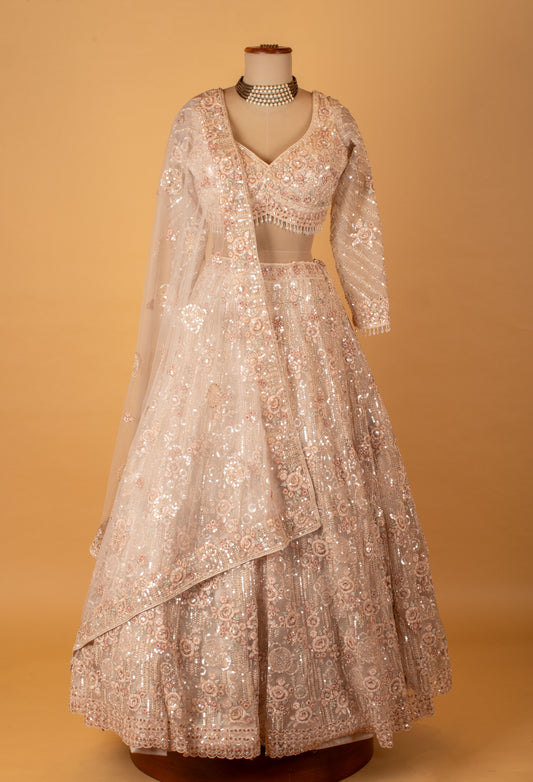 Champagne ivory embellished lehenga set with net dupatta – product image 2