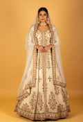 Ivory Embroidered Anarkali Lehenga Set with Gold Work & Net Dupatta