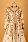 Ivory Embroidered Anarkali Lehenga Set with Gold Work & Net Dupatta