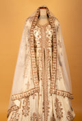 Ivory Embroidered Anarkali Lehenga Set with Gold Work & Net Dupatta