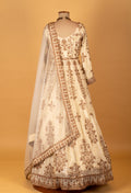 Ivory Embroidered Anarkali Lehenga Set with Gold Work & Net Dupatta