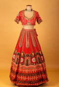 Red Printed Crop Top Lehenga Set with Traditional Motifs & Dupatta