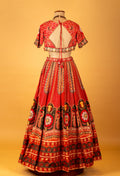 Red Printed Crop Top Lehenga Set with Traditional Motifs & Dupatta