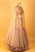 Champagne Gold Embellished Crop Top Lehenga Set with Sheer Cape
