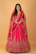 Red Bridal Embroidered Crop Top Lehenga Set with Heavy Work & Net Dupatta