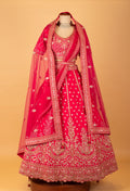Red Bridal Embroidered Crop Top Lehenga Set with Heavy Work & Net Dupatta