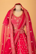 Red Bridal Embroidered Crop Top Lehenga Set with Heavy Work & Net Dupatta