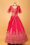 Red Bridal Embroidered Crop Top Lehenga Set with Heavy Work & Net Dupatta