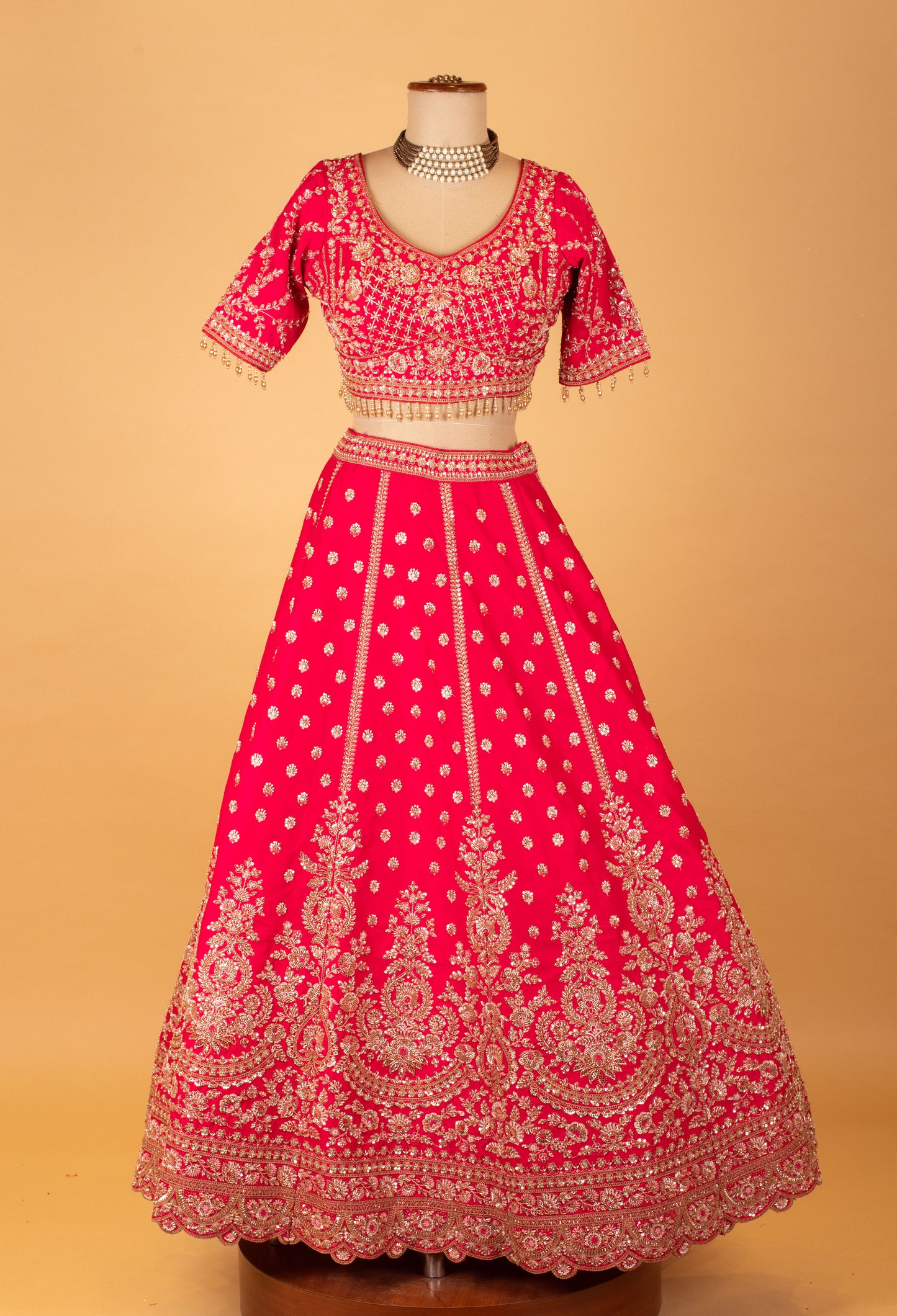 Red Bridal Embroidered Crop Top Lehenga Set with Heavy Work & Net Dupatta