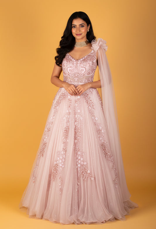 Women’s Blush Pink Embellished Ball Gown Dress | Designer Evening & Engagement Wear