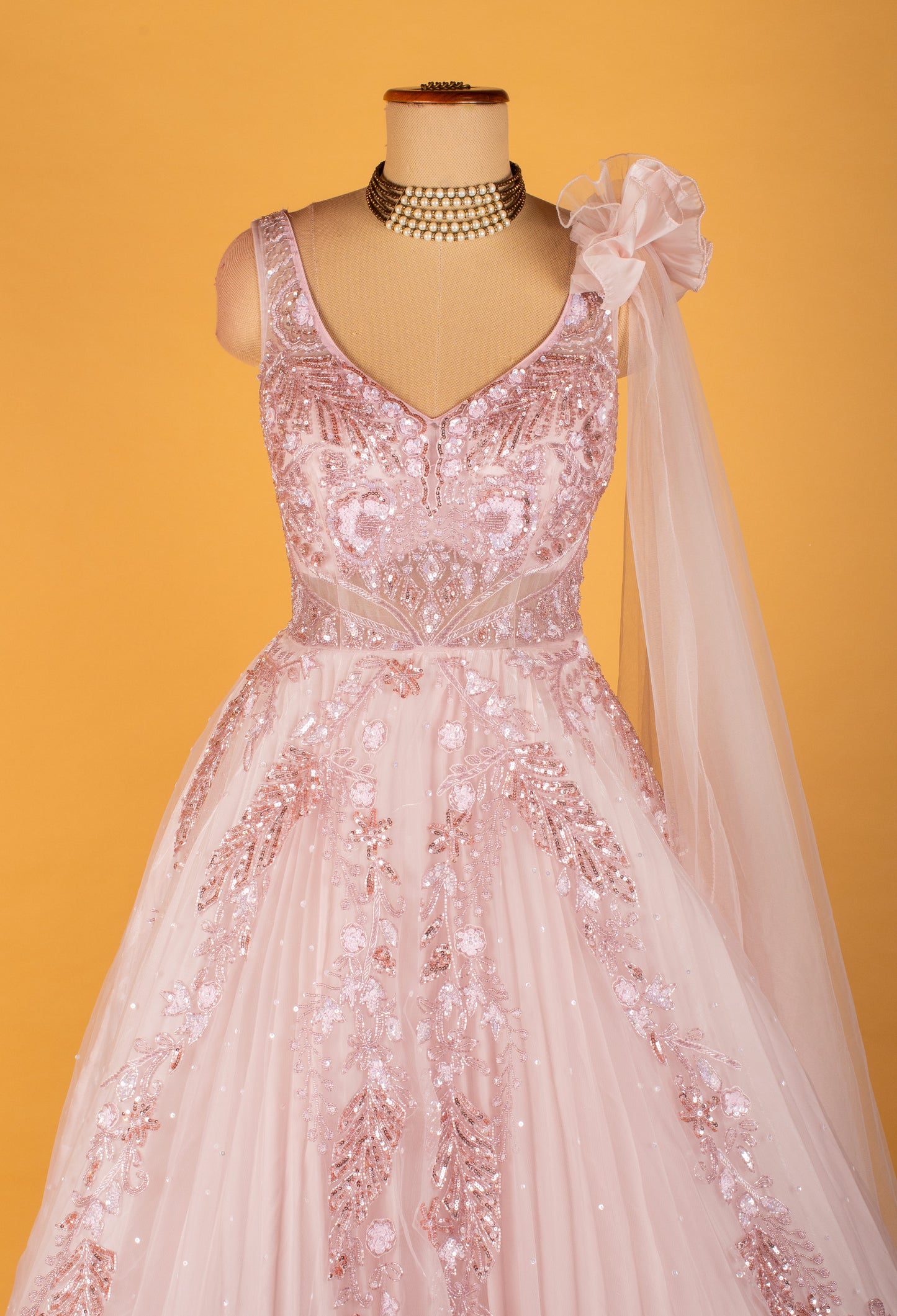 Women’s Blush Pink Embellished Ball Gown Dress | Designer Evening & Engagement Wear