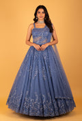 Women’s Royal Blue Embellished Ball Gown with Dupatta | Party & Reception Designer Dress