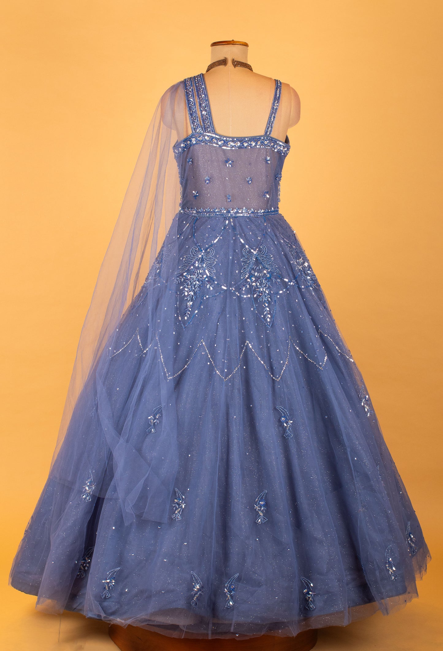 Women’s Royal Blue Embellished Ball Gown with Dupatta | Party & Reception Designer Dress