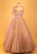 Women’s Champagne Gold Embellished Ball Gown Dress | Premium Reception & Engagement Wear