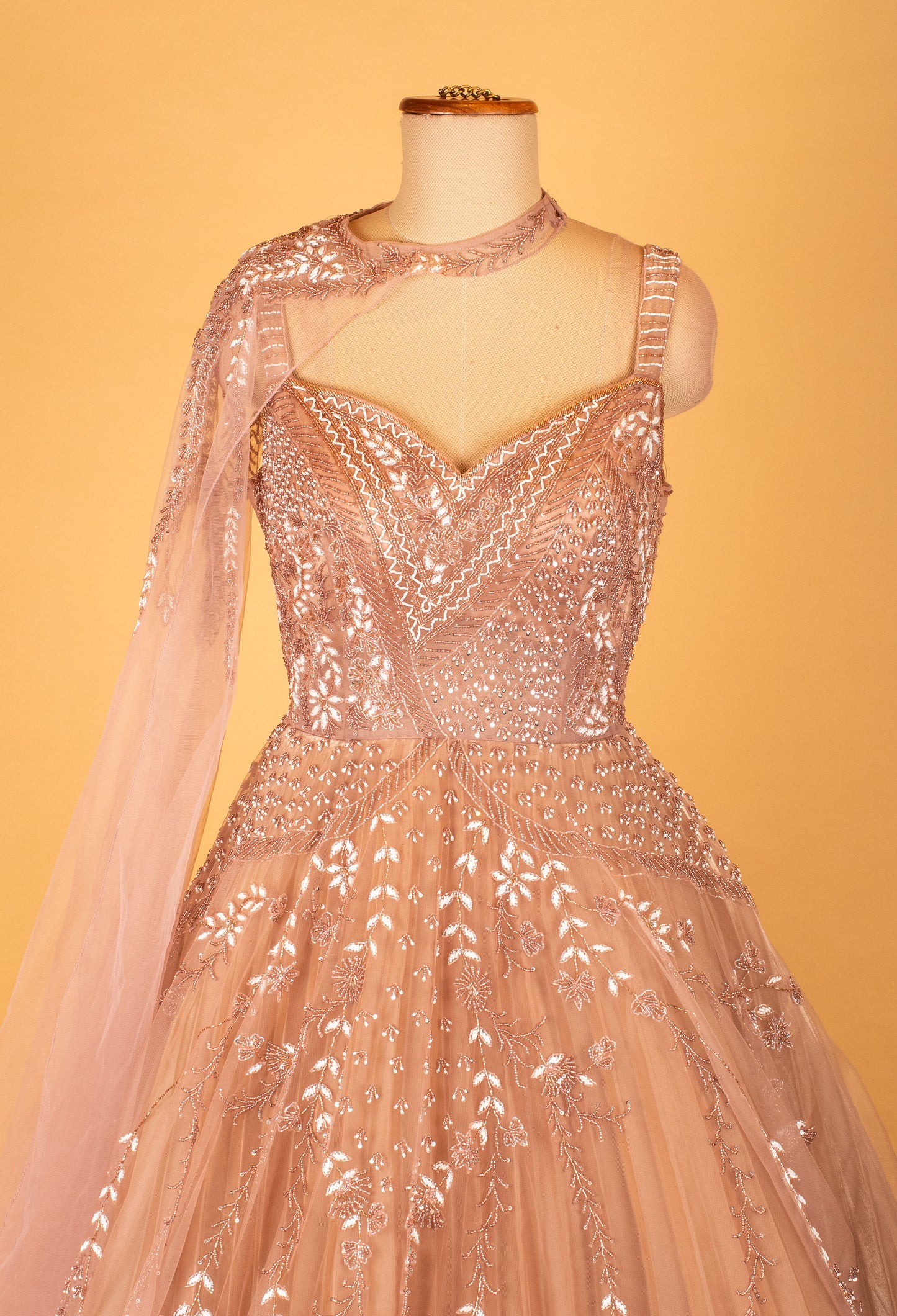 Women’s Champagne Gold Embellished Ball Gown Dress | Premium Reception & Engagement Wear