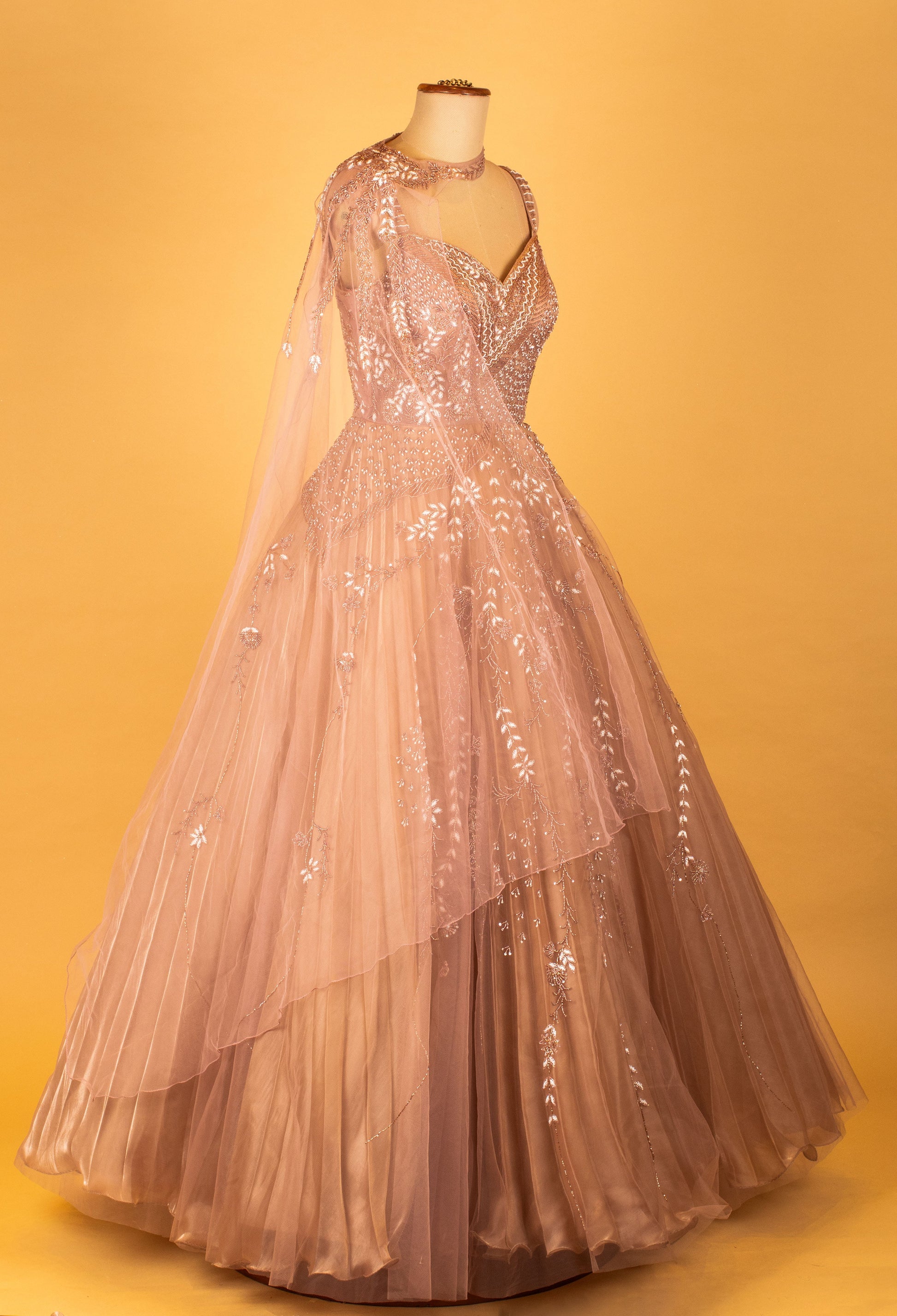 Champagne Gold | Champagne gold embellished ball gown dress – product image 4 | 4