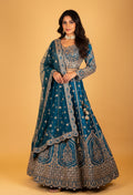 Women’s Teal Blue Heavy Embroidered Bridal Lehenga Choli with Dupatta | Wedding & Reception Designer Couture