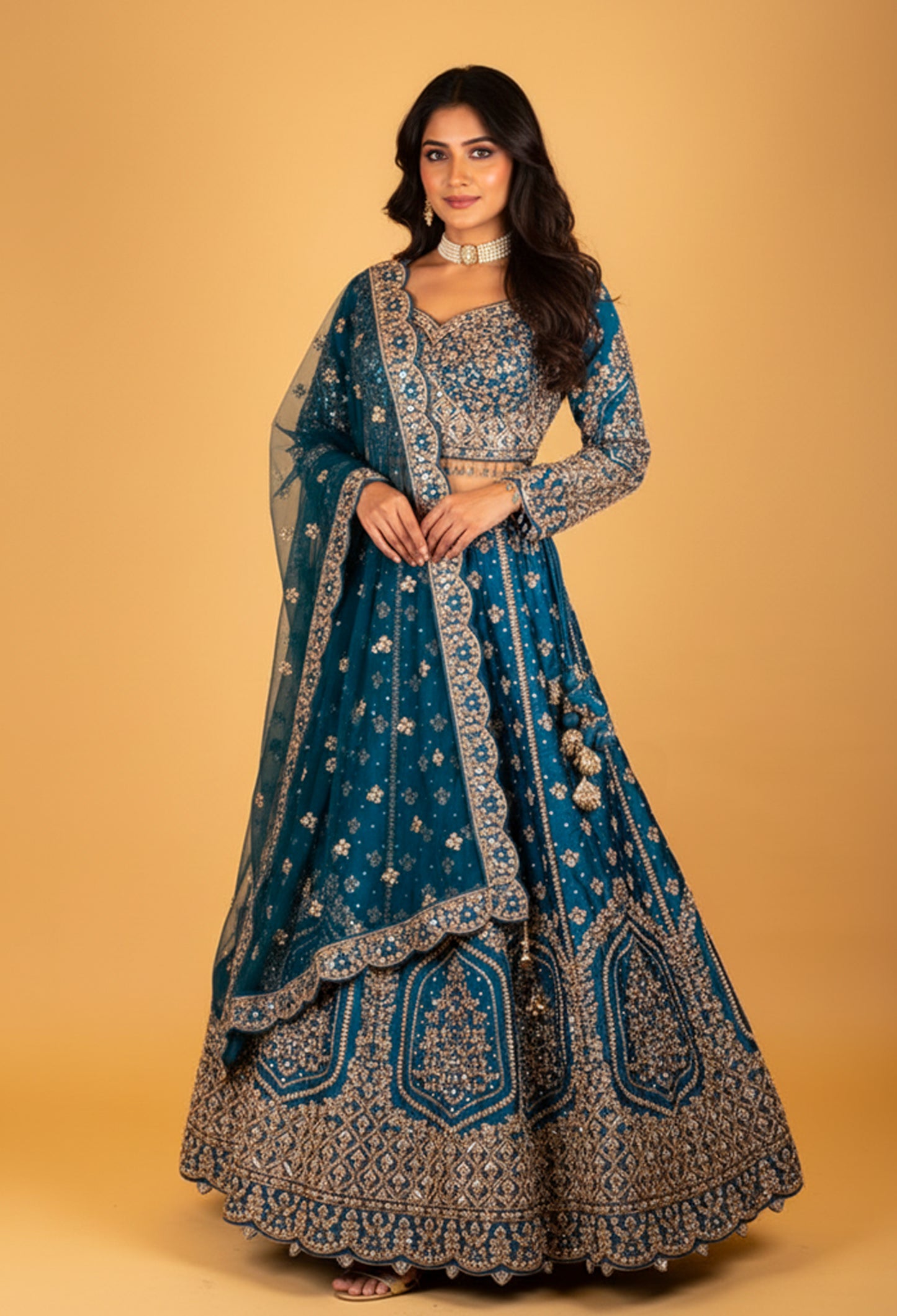 Women’s Teal Blue Heavy Embroidered Bridal Lehenga Choli with Dupatta | Wedding & Reception Designer Couture