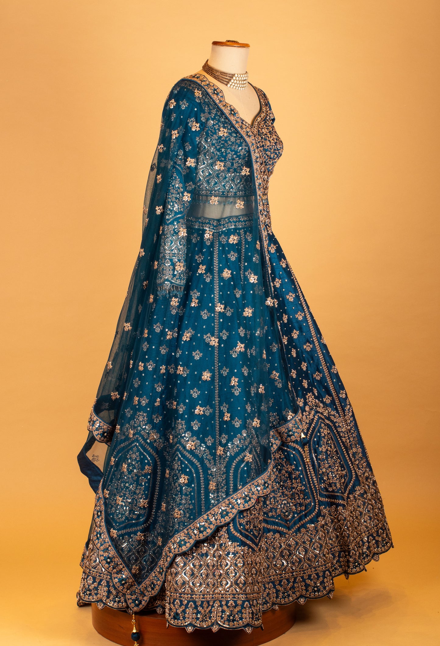 Women’s Teal Blue Heavy Embroidered Bridal Lehenga Choli with Dupatta | Wedding & Reception Designer Couture