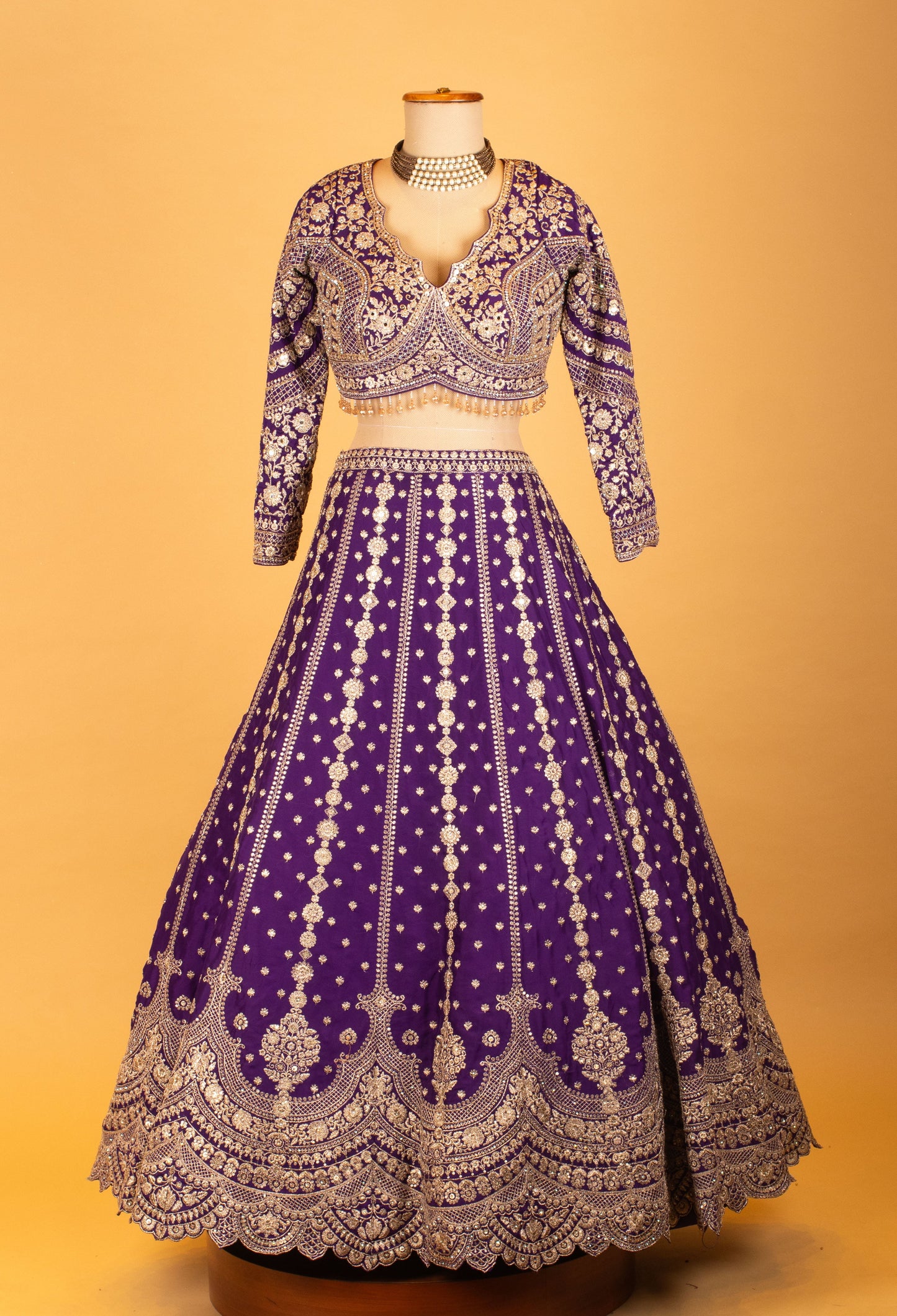 Royal Purple | Royal purple heavy embroidered bridal lehenga with full-sleeve blouse – product image 2 | 2