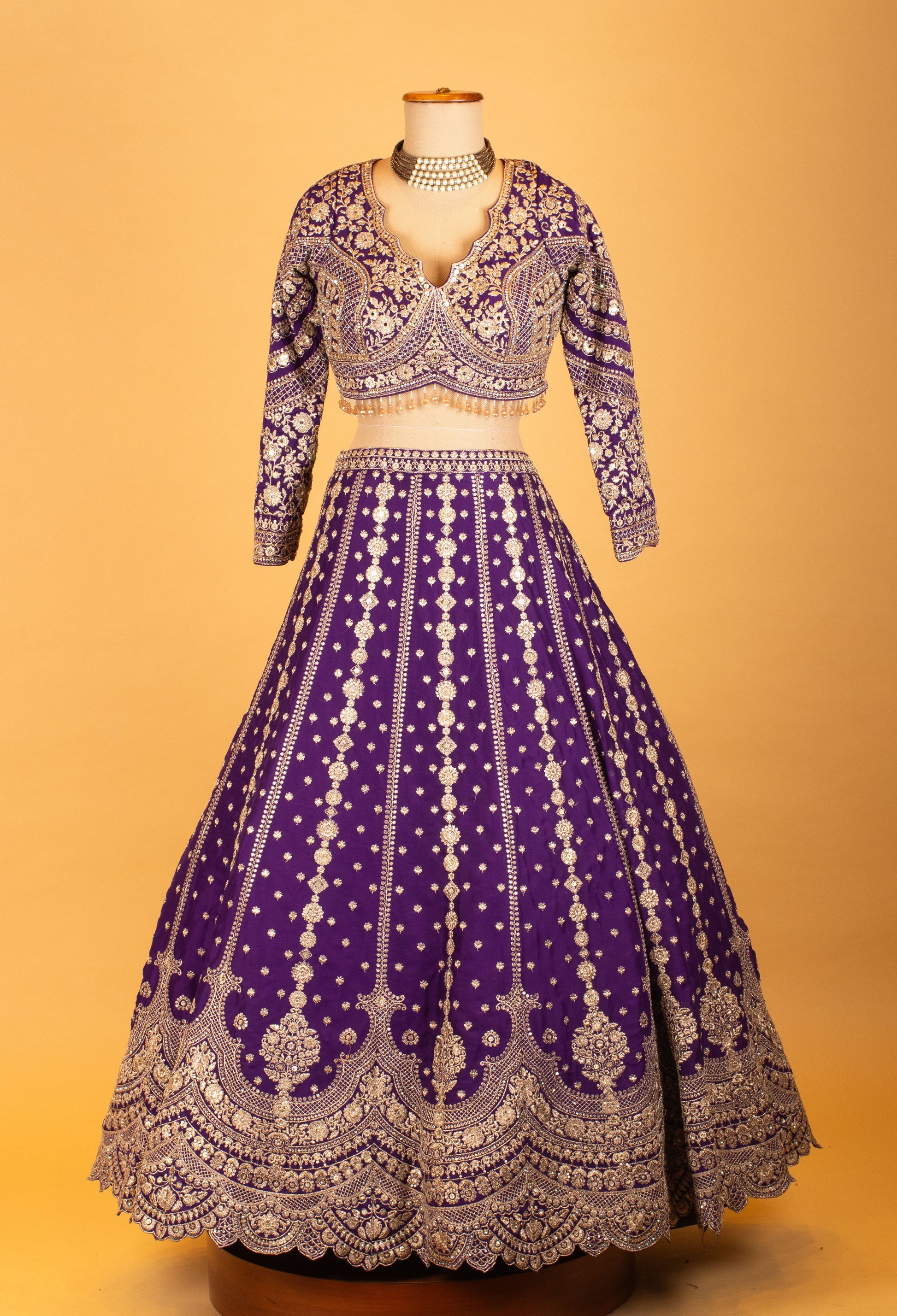 Royal Purple | Royal purple heavy embroidered bridal lehenga with full-sleeve blouse – product image 2 | 2