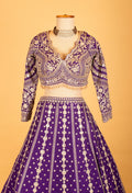 Royal Purple | Royal purple heavy embroidered bridal lehenga with full-sleeve blouse – product image 3 | 3