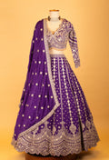 Royal Purple | Royal purple heavy embroidered bridal lehenga with full-sleeve blouse – product image 4 | 4