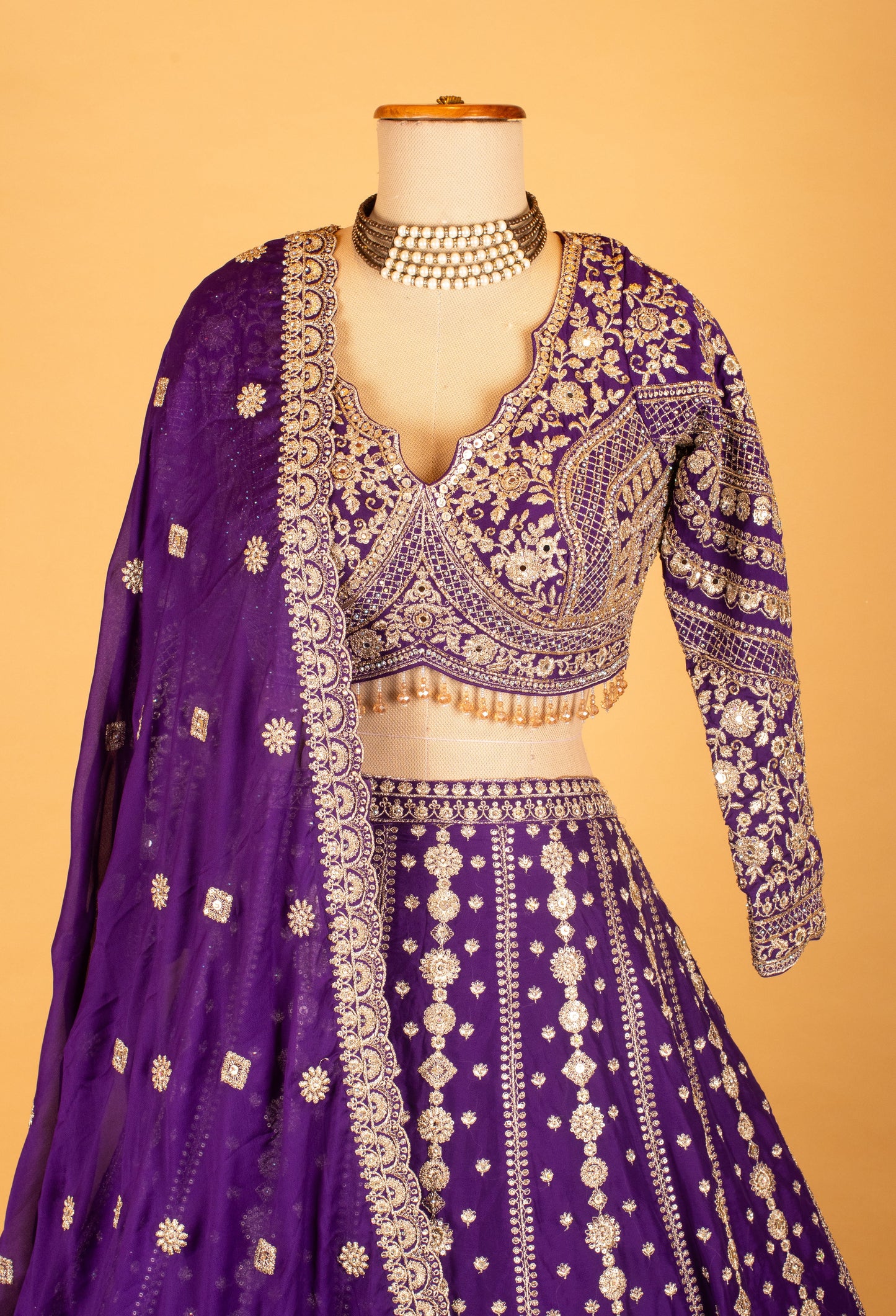 Royal Purple | Royal purple heavy embroidered bridal lehenga with full-sleeve blouse – product image 5 | 5