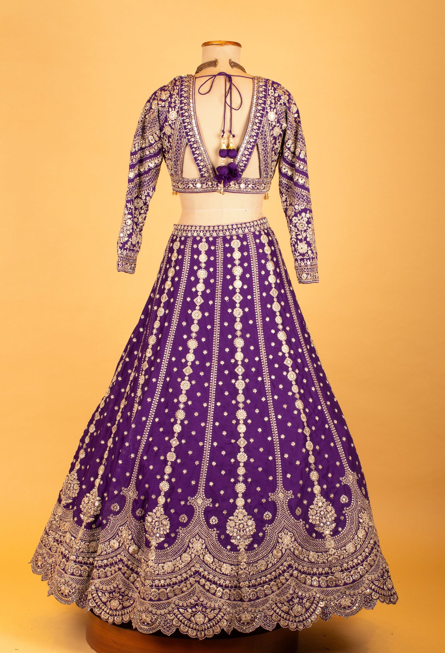 Royal Purple | Royal purple heavy embroidered bridal lehenga with full-sleeve blouse – product image 7 | 7