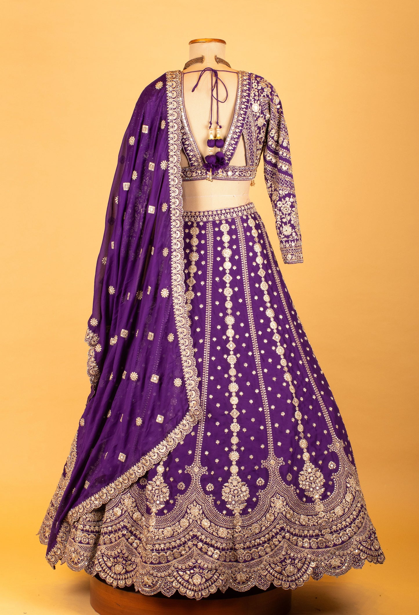 Royal Purple | Royal purple heavy embroidered bridal lehenga with full-sleeve blouse – product image 8 | 8