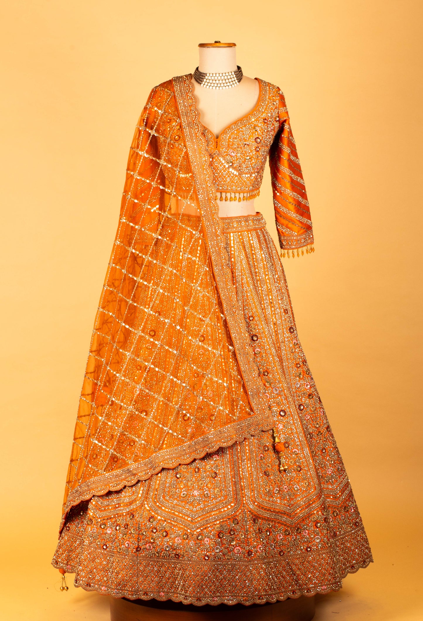 Women’s Orange Heavy Bridal Embroidered Lehenga Choli with Dupatta | Wedding & Festive Designer Wear