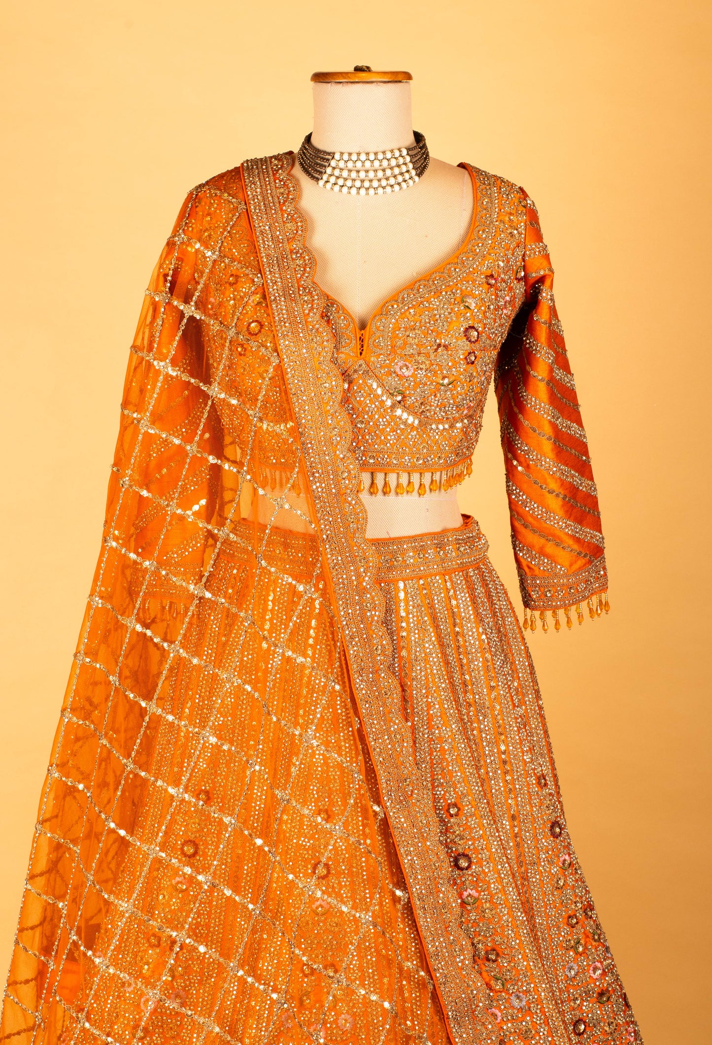 Women’s Orange Heavy Bridal Embroidered Lehenga Choli with Dupatta | Wedding & Festive Designer Wear