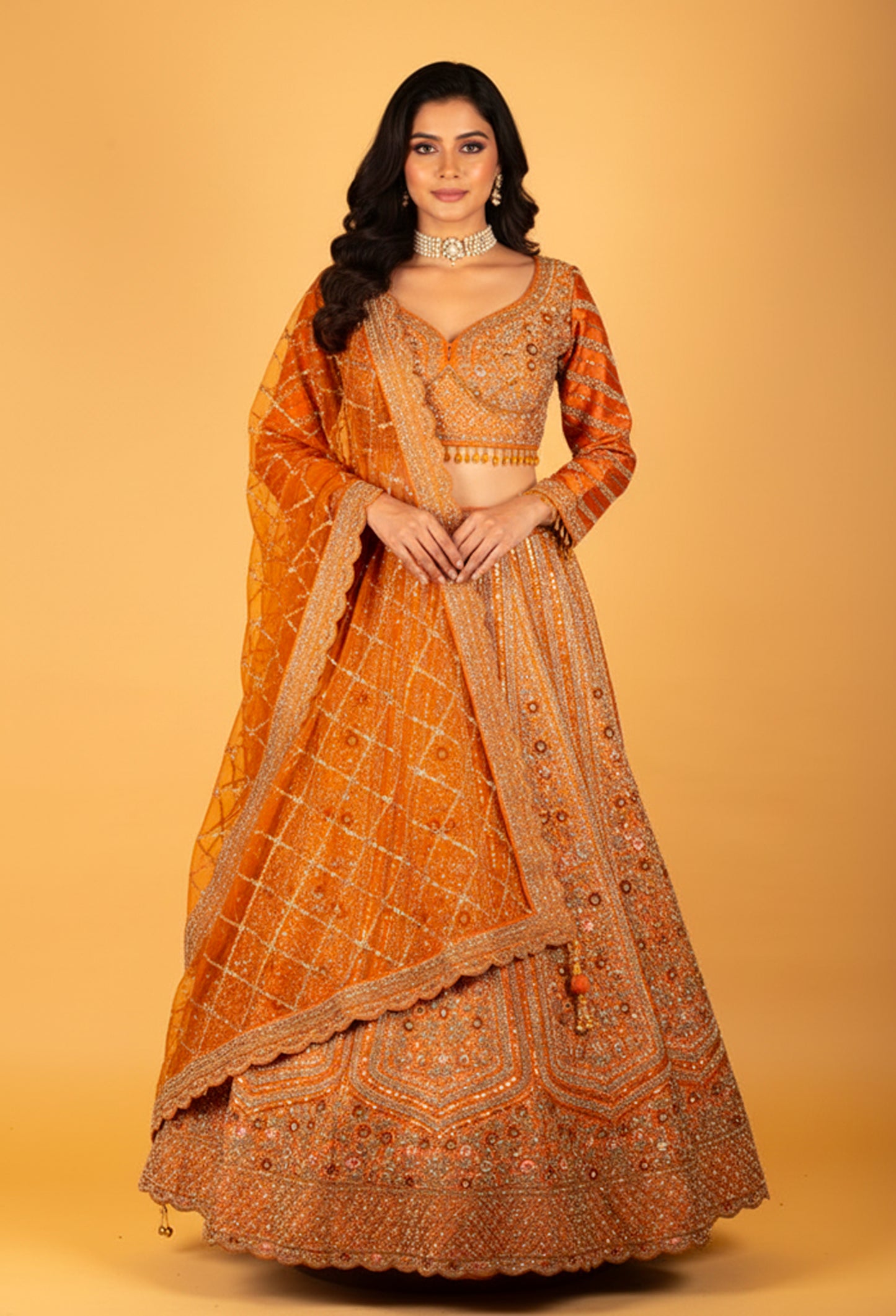 Women’s Orange Heavy Bridal Embroidered Lehenga Choli with Dupatta | Wedding & Festive Designer Wear