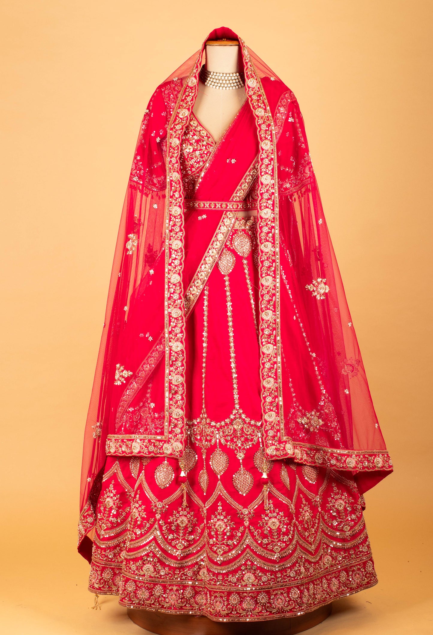 Women’s Red Heavy Bridal Embroidered Lehenga Choli with Dupatta | Premium Wedding Couture