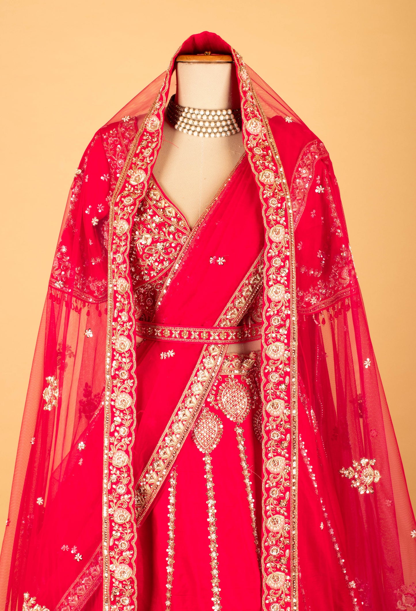 Women’s Red Heavy Bridal Embroidered Lehenga Choli with Dupatta | Premium Wedding Couture