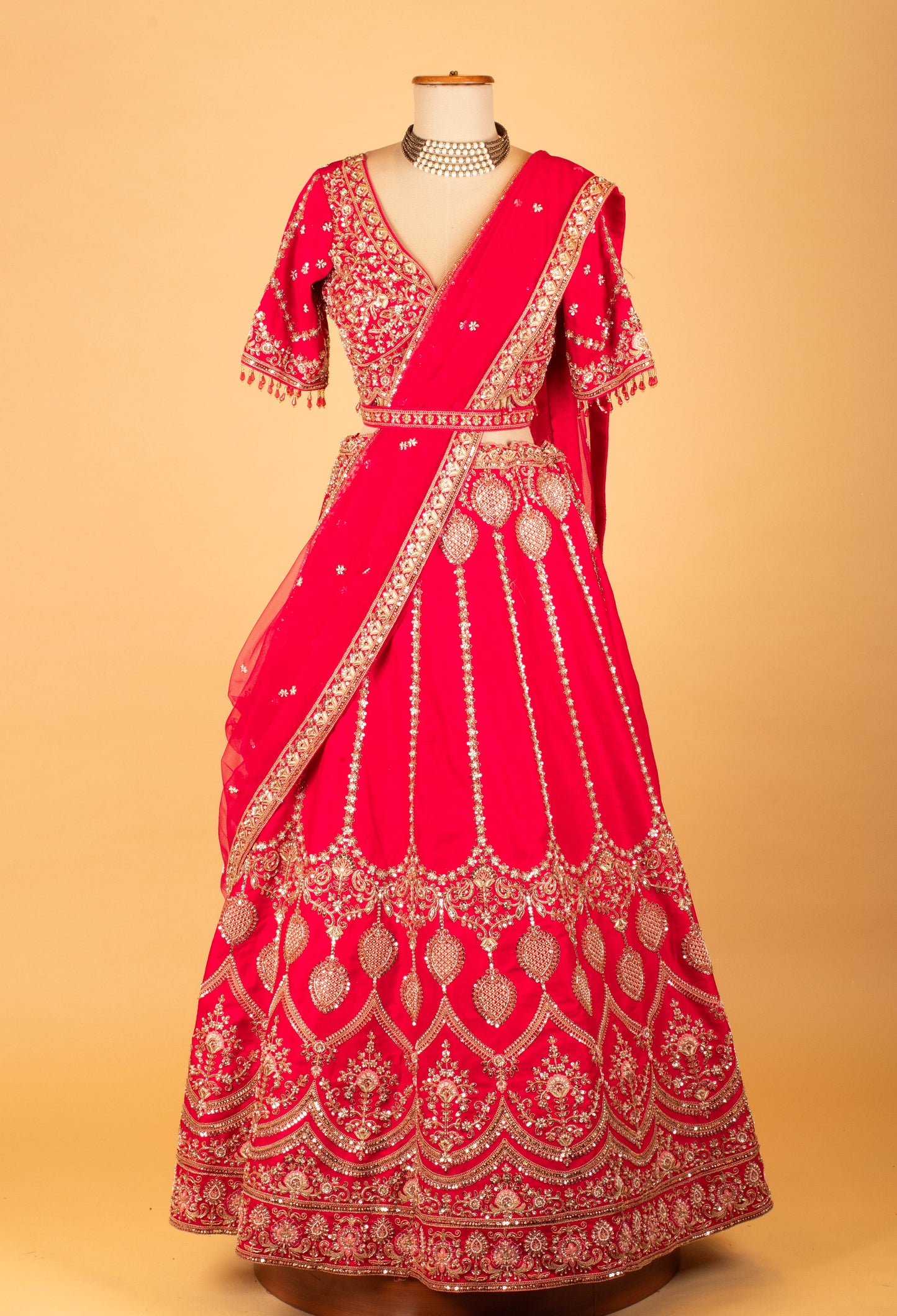 Women’s Red Heavy Bridal Embroidered Lehenga Choli with Dupatta | Premium Wedding Couture