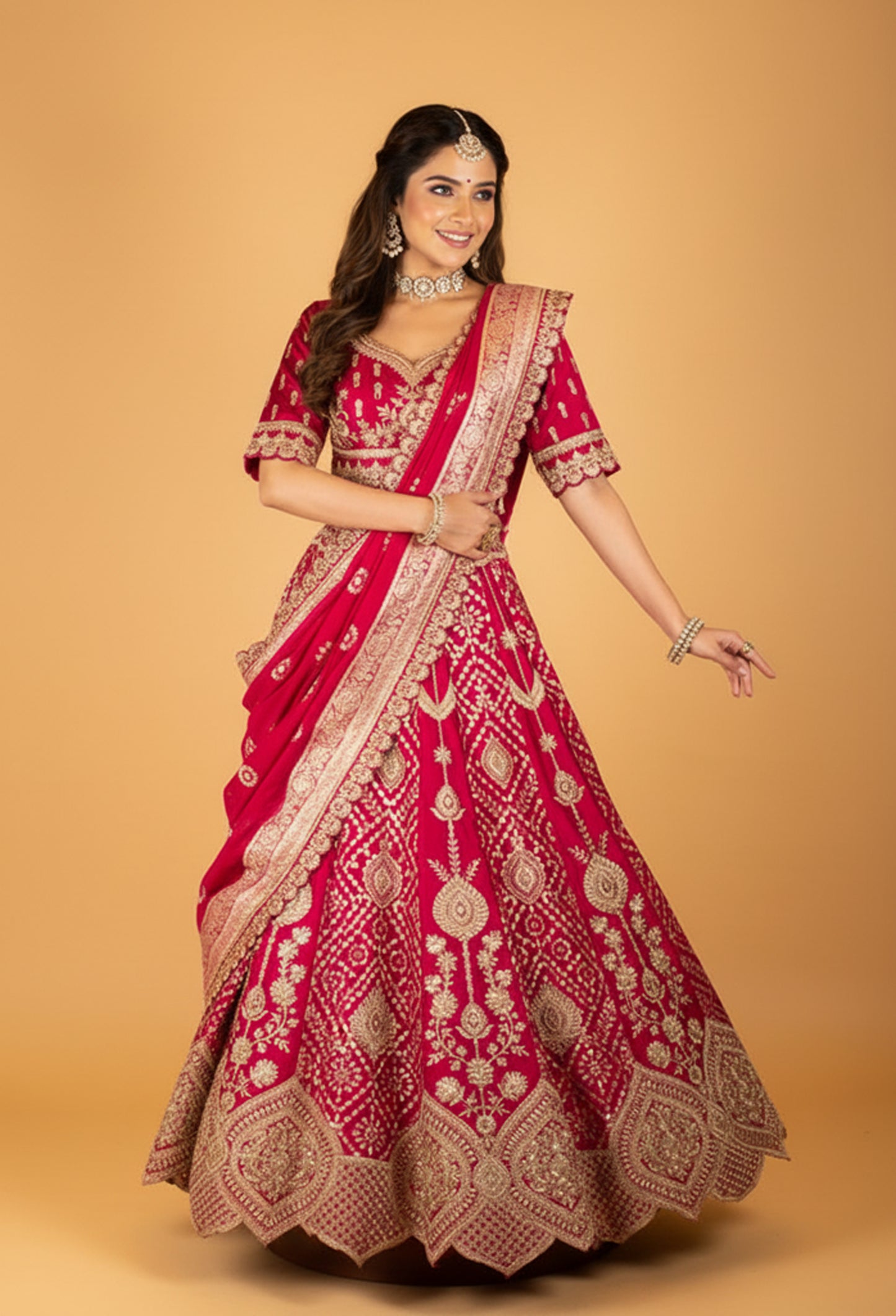 Women’s Rani Pink Heavy Zari Embroidered Bridal Lehenga Choli with Dupatta | Premium Wedding & Designer Bridal Wear