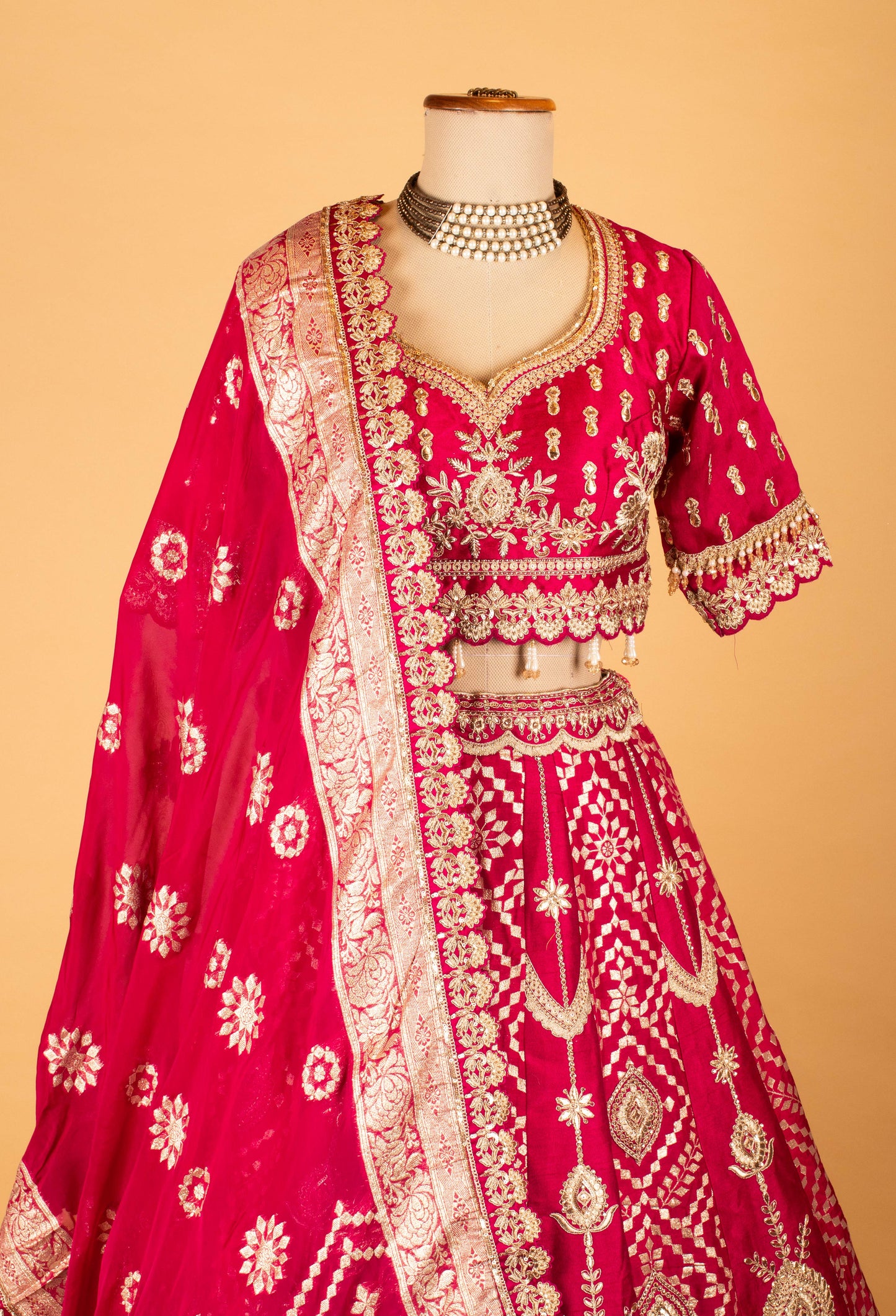 Women’s Rani Pink Heavy Zari Embroidered Bridal Lehenga Choli with Dupatta | Premium Wedding & Designer Bridal Wear