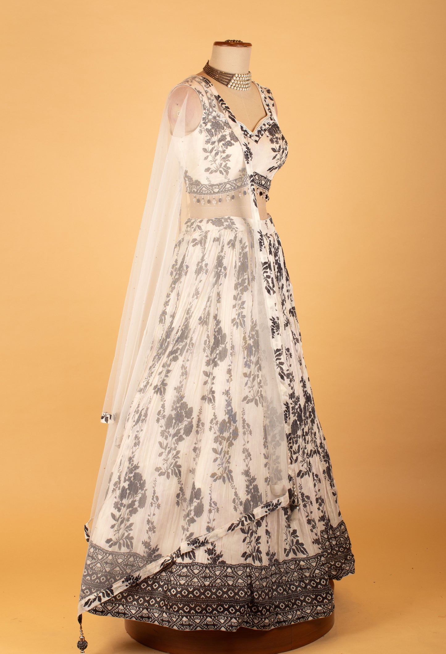 Women’s Black & White Printed Lehenga Choli with Dupatta | Festive & Partywear Ethnic Set