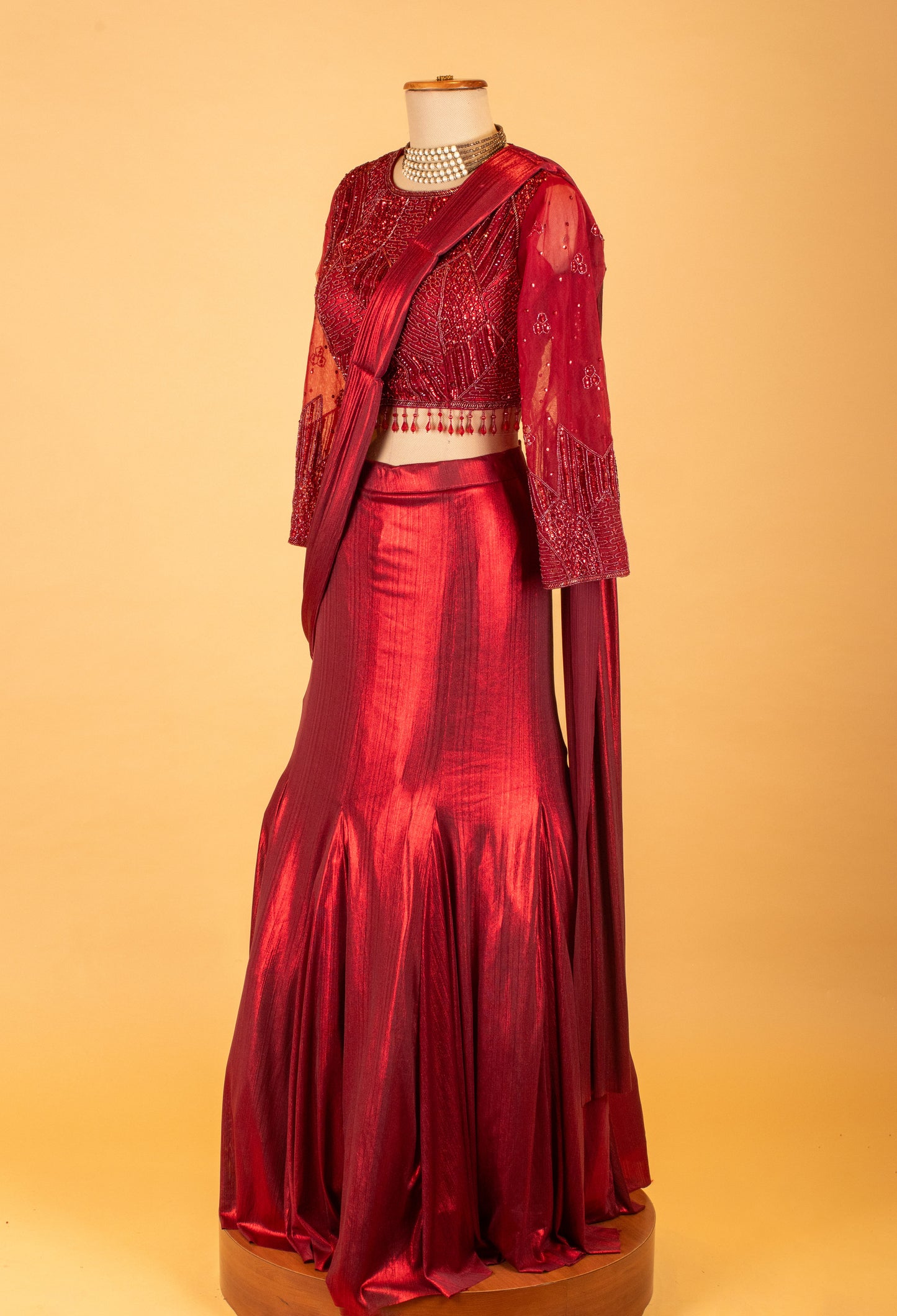 Women’s Red Designer Mermaid Lehenga Set with Embellished Blouse & Dupatta | Party & Wedding Wear