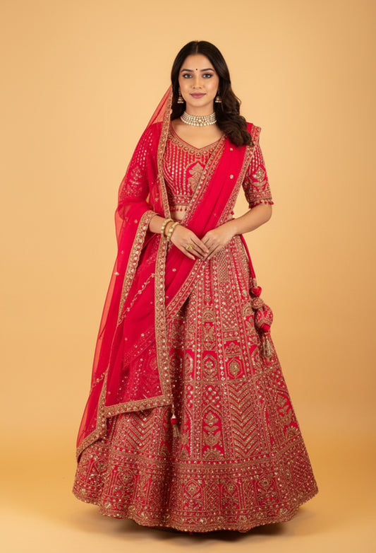 Rani pink heavy zardozi embroidered bridal lehenga choli with dupatta – product image 2