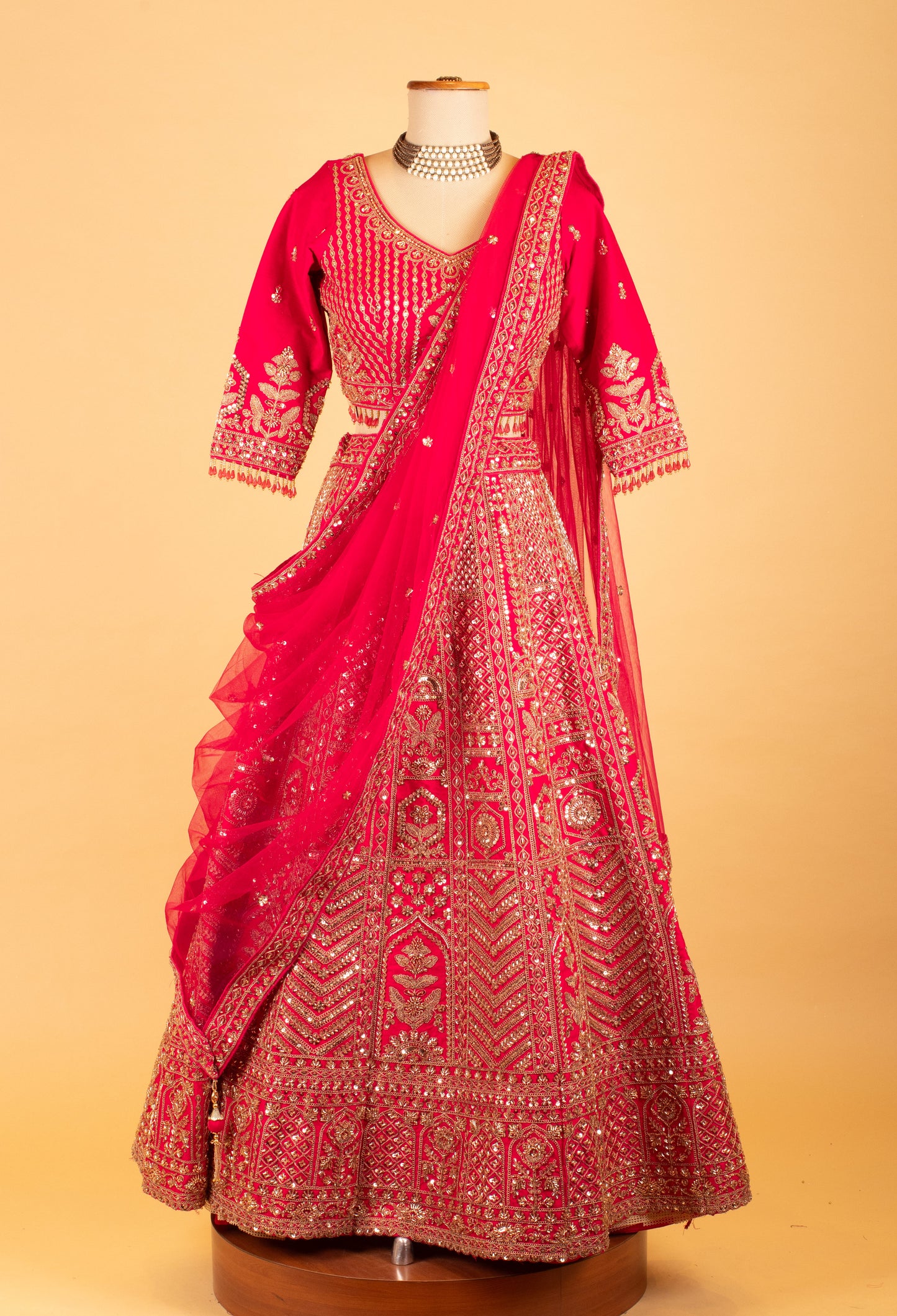 Women’s Rani Pink Heavy Zardozi Embroidered Bridal Lehenga Choli with Dupatta | Luxury Wedding Couture