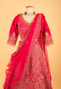 Women’s Rani Pink Heavy Zardozi Embroidered Bridal Lehenga Choli with Dupatta | Luxury Wedding Couture
