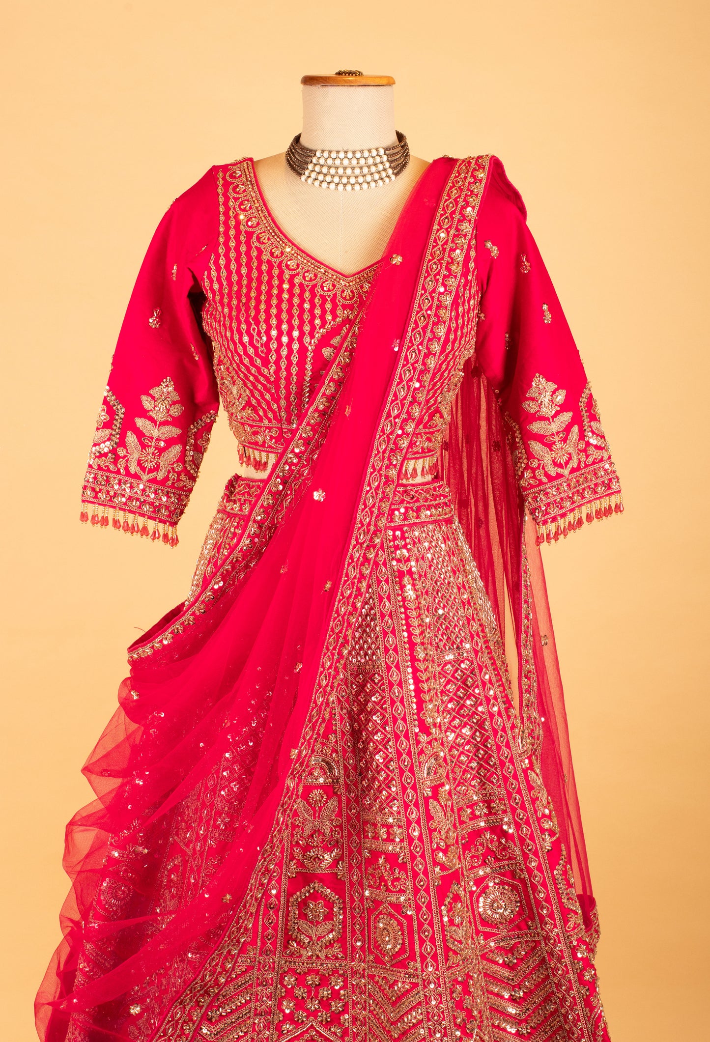 Women’s Rani Pink Heavy Zardozi Embroidered Bridal Lehenga Choli with Dupatta | Luxury Wedding Couture