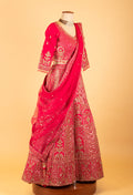 Women’s Rani Pink Heavy Zardozi Embroidered Bridal Lehenga Choli with Dupatta | Luxury Wedding Couture