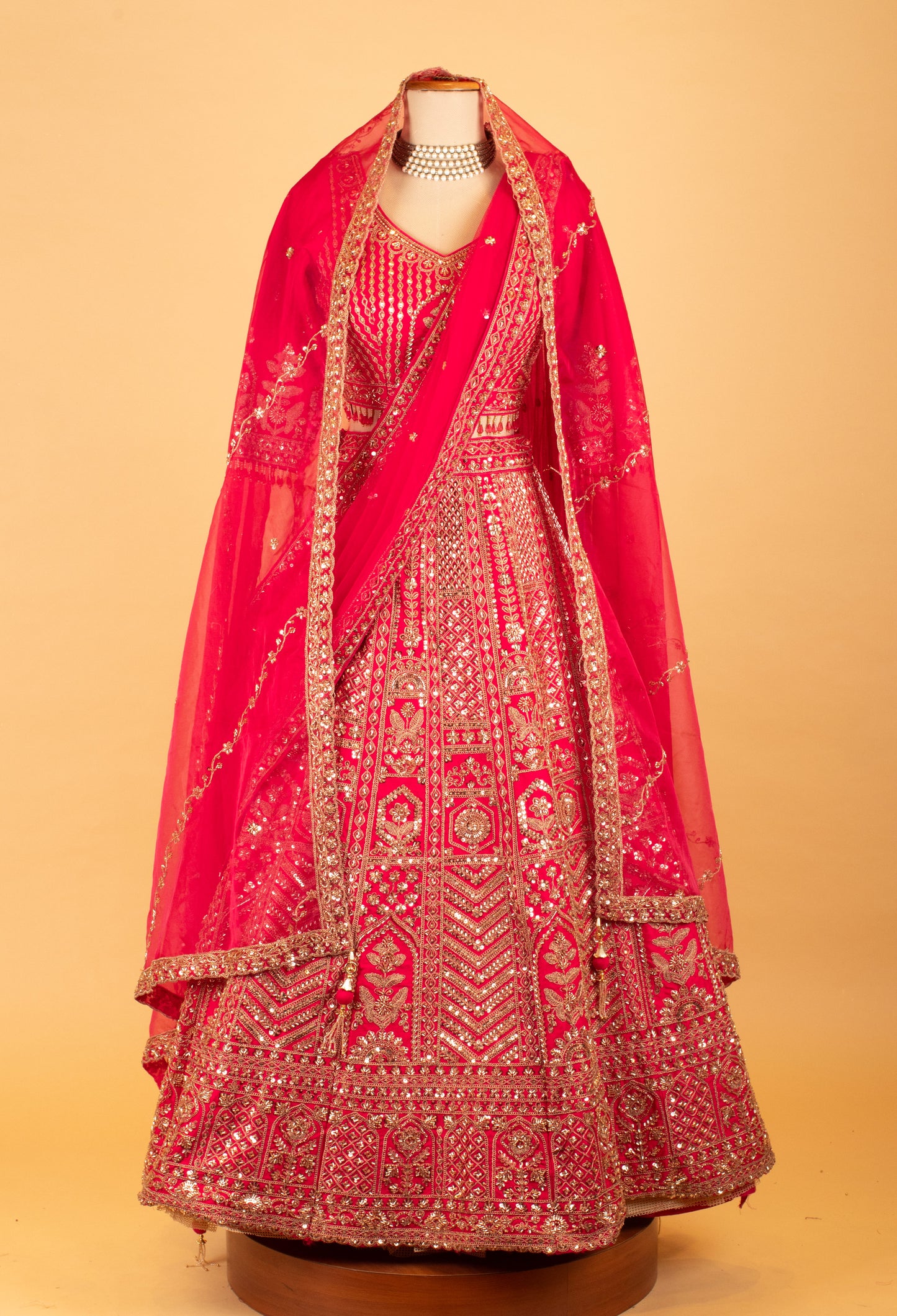 Women’s Rani Pink Heavy Zardozi Embroidered Bridal Lehenga Choli with Dupatta | Luxury Wedding Couture