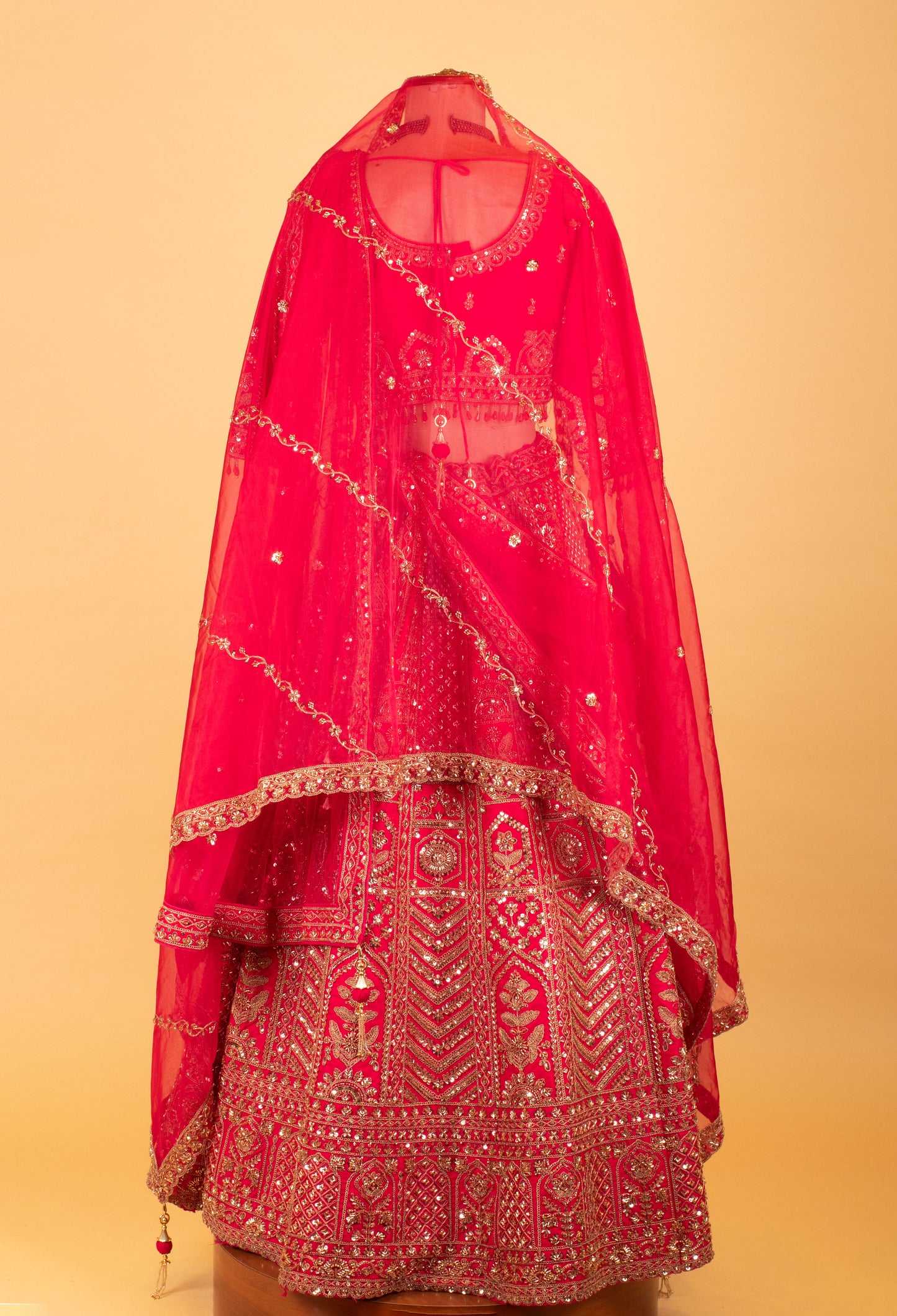 Women’s Rani Pink Heavy Zardozi Embroidered Bridal Lehenga Choli with Dupatta | Luxury Wedding Couture